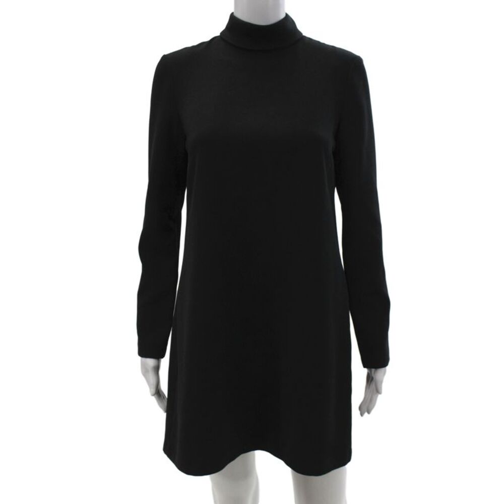 Zara Woman Women Shift Dress Black Long Sleeve Mock Neck Polyester Size S